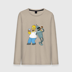 Лонгслив хлопковый мужской Drunk Homer and Bender, цвет: миндальный