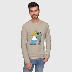Лонгслив хлопковый мужской Drunk Homer and Bender, цвет: миндальный — фото 2