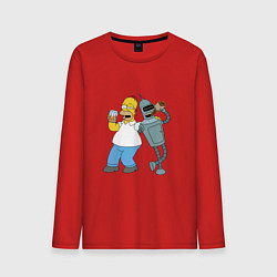 Лонгслив хлопковый мужской Drunk Homer and Bender, цвет: красный