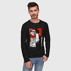 Лонгслив хлопковый мужской Аки и демон лисы, цвет: черный — фото 2