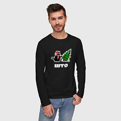 Лонгслив хлопковый мужской Котик роняет ёлку - што, цвет: черный — фото 2