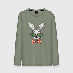 Лонгслив хлопковый мужской Кролик в очках, цвет: авокадо