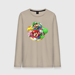 Лонгслив хлопковый мужской Марио, Луиджи, Пич и Йоши, цвет: миндальный