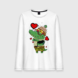 Лонгслив хлопковый мужской Crocodile with a cat, цвет: белый