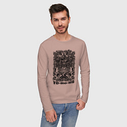 Лонгслив хлопковый мужской Скелет-пират с пистолетами, цвет: пыльно-розовый — фото 2