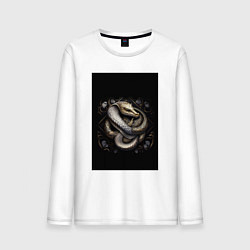 Лонгслив хлопковый мужской Змея из металла золото и серебро готик черный, цвет: белый
