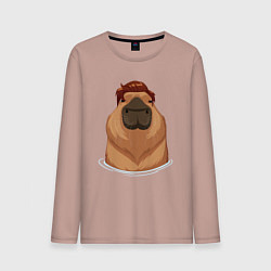 Лонгслив хлопковый мужской Капибара гигачад с шевелюрой, цвет: пыльно-розовый