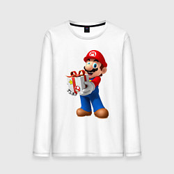 Лонгслив хлопковый мужской Марио держит подарок, цвет: белый
