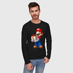 Лонгслив хлопковый мужской Марио держит подарок, цвет: черный — фото 2