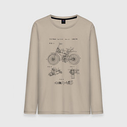 Лонгслив хлопковый мужской Винтажный велосипед патент, цвет: миндальный