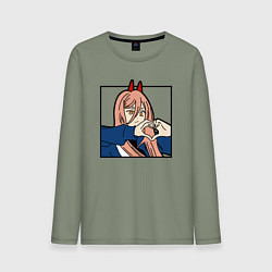 Лонгслив хлопковый мужской Пауэо показывает сердечко - черный, цвет: авокадо