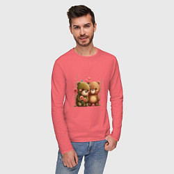 Лонгслив хлопковый мужской Плюшевые медведи с сердцем, цвет: коралловый — фото 2