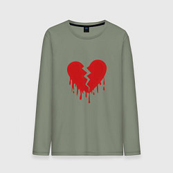 Лонгслив хлопковый мужской Большое разбитое сердце, цвет: авокадо