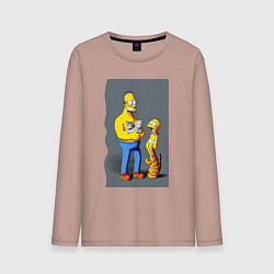 Лонгслив хлопковый мужской Homer Simpson and cats - нейросеть арт, цвет: пыльно-розовый