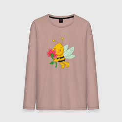 Лонгслив хлопковый мужской Мультяшная летняя пчелка, цвет: пыльно-розовый
