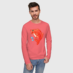 Лонгслив хлопковый мужской Красный лещ морской, цвет: коралловый — фото 2