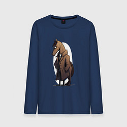 Лонгслив хлопковый мужской Мультяшный конь в пальто, цвет: тёмно-синий
