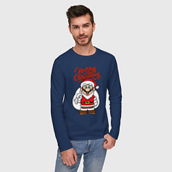 Лонгслив хлопковый мужской Christmas Mario, цвет: тёмно-синий — фото 2