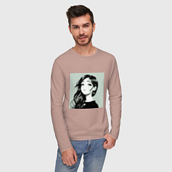 Лонгслив хлопковый мужской Romantic anime girl in tears, цвет: пыльно-розовый — фото 2