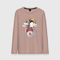 Лонгслив хлопковый мужской Пингвин- барабанщик, цвет: пыльно-розовый