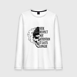 Лонгслив хлопковый мужской Seek respect not attention it lasts longer, цвет: белый