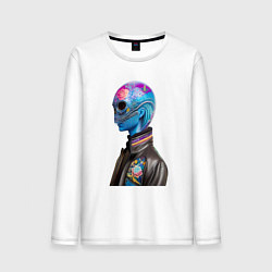 Лонгслив хлопковый мужской Alien - neural network, цвет: белый