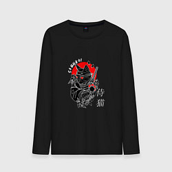 Лонгслив хлопковый мужской Samurai cat inscription, цвет: черный