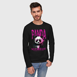 Лонгслив хлопковый мужской Панда и розовые очки, цвет: черный — фото 2