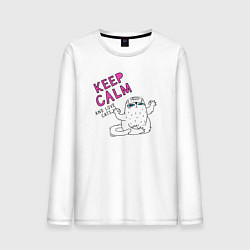 Лонгслив хлопковый мужской Keep calm and love cats, цвет: белый