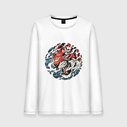 Лонгслив хлопковый мужской Japan tiger head, цвет: белый