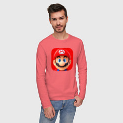 Лонгслив хлопковый мужской Марио лого, цвет: коралловый — фото 2