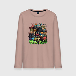 Лонгслив хлопковый мужской Толпа монстриков, цвет: пыльно-розовый