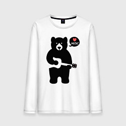 Лонгслив хлопковый мужской Мишка любит музыку, цвет: белый