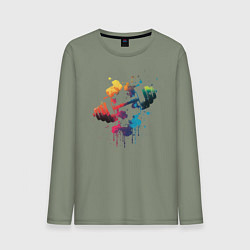 Лонгслив хлопковый мужской Иллюстрация гантели, цвет: авокадо