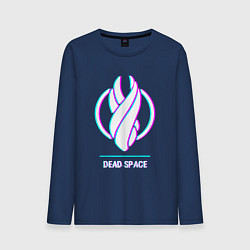 Лонгслив хлопковый мужской Dead Space в стиле glitch и баги графики, цвет: тёмно-синий