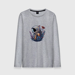 Лонгслив хлопковый мужской Астронавт и цветы, цвет: меланж