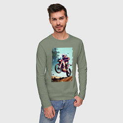 Лонгслив хлопковый мужской Мотокросс - экстрим, цвет: авокадо — фото 2