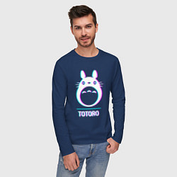 Лонгслив хлопковый мужской Символ Totoro в стиле glitch, цвет: тёмно-синий — фото 2