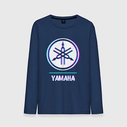 Лонгслив хлопковый мужской Значок Yamaha в стиле glitch, цвет: тёмно-синий