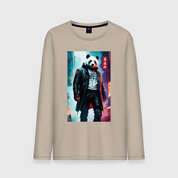 Лонгслив хлопковый мужской Cool panda - cyberpunk, цвет: миндальный