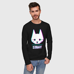 Лонгслив хлопковый мужской Stray в стиле glitch и баги графики, цвет: черный — фото 2