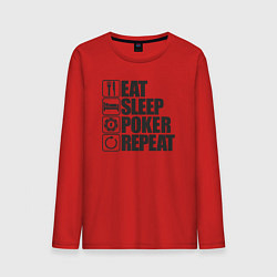 Лонгслив хлопковый мужской Eat, sleep, poker, repeat, цвет: красный