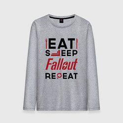 Лонгслив хлопковый мужской Надпись: eat sleep Fallout repeat, цвет: меланж