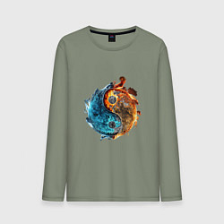 Лонгслив хлопковый мужской Стихии огня и воды, цвет: авокадо