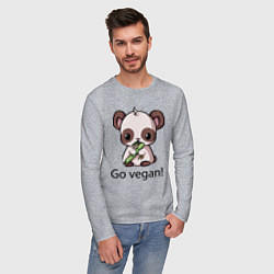 Лонгслив хлопковый мужской Go vegan - motto, цвет: меланж — фото 2