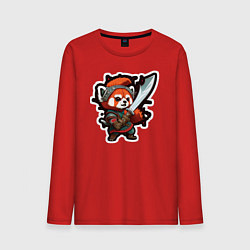 Лонгслив хлопковый мужской Красная панда воин, цвет: красный