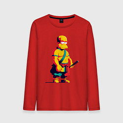 Лонгслив хлопковый мужской Гомер Симпсон самурай - нейросеть, цвет: красный