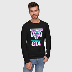 Лонгслив хлопковый мужской GTA в стиле glitch и баги графики, цвет: черный — фото 2