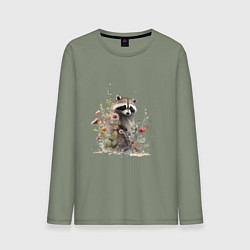 Лонгслив хлопковый мужской Акварельный милый енот, цвет: авокадо