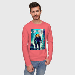 Лонгслив хлопковый мужской Capypunk - urban style - neural network, цвет: коралловый — фото 2